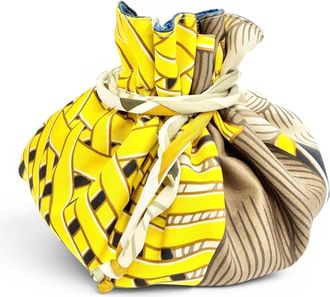 Herm&egrave;s Blue Yellow Silk Pouch (Pre-Owned)