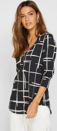 Bonprix Blusenshirt BONPRIX, Damen, Gr. 52/54 (XXL), schwarz (schwarz, wei&szlig;), Obermaterial: 95% Baumwolle, 5% Elasthan, figurumspielend, Shirts Blusenshirt, f