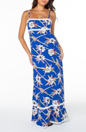 Roxy Balmy Sunset Floral Maxi Dress in Surf The Web Solid at Nordstrom, Size X-Small