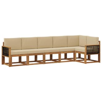 vidaXL Conjunto De Sof&aacute;s De Exterior 6 Pcs Natural Y Beige Poli&eacute;ster Vidaxl