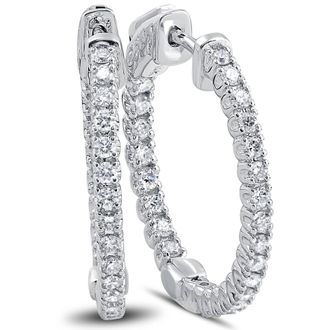 Pompeii3 1.25 Ct Diamond Oval Shape Inside Outside Hoops Earrings 14k White Gold 1