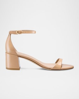 Stuart Weitzman Nudist Patent Ankle-Wrap Low Sandals