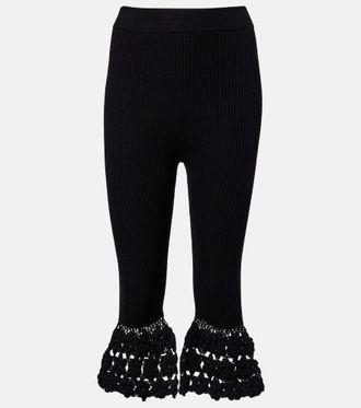 Ganni Crochet-trimmed ribbed cotton-blend capri pants