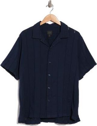14th & Union Short Sleeve Seersucker Caf&eacute; Shirt in Navy Still at Nordstrom Rack, Size Xx-Large