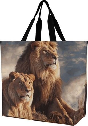 Generic Two Lion Handbag Durable Carry Bag Large Capacity Grocery Bags For Yoga Work College