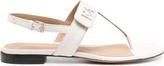 Emporio Armani Beige Embossed Initials Adjustable Strap Leather Sandals