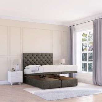 Sloomy Mayfair Dumfries Fabric Ottoman Bed End Opening With Sprung Memory Mattress & 26 Inch strut Headboard in Dark Grey | Size: Small Double