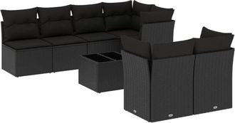 vidaXL Set De Sof&aacute;s De Jard&iacute;n 8 Piezas Y Cojines Rat&aacute;n Sint&eacute;tico Negro Vidaxl