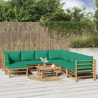 vidaXL Set De Muebles De Jard&iacute;n 9 Piezas Bamb&uacute; Con Cojines Verde Vidaxl