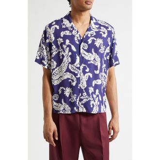 Stockholm Surfboard Club Hell Paisley Print Camp Shirt in Blue Paisley at Nordstrom, Size X-Large