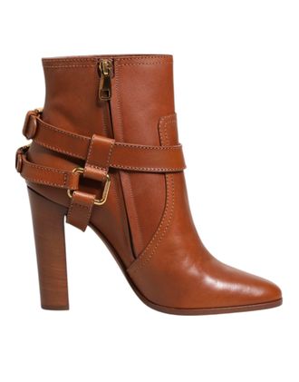 Dolce & Gabbana Brown Leather DG Logo Buckle Ankle Boots Womens Shoes