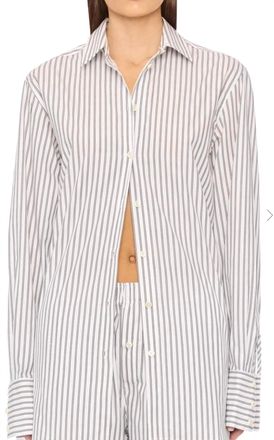 &Eacute;terne Japanese Cotton Button Down Shirt In Wht/blk Stripe