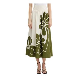 Farm Rio Farm Rio - Floral Print Cotton Midi Skirt - Dames - Rokken - Groen - Maat: XS Katoen