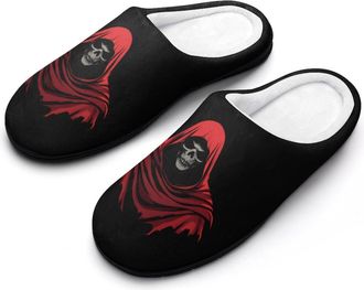 Generic Grim Reaper Red Cloak Mens Slippers Slip On Comfortable Fleece Cotton House Shoes Winter