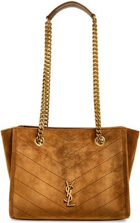 Saint Laurent Small Niki Matelass&eacute; Suede Shopping Tote in Caramel Cognac at Nordstrom