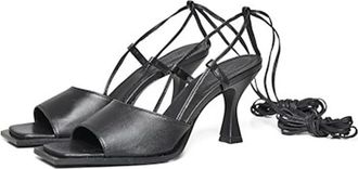 Gestuz Zwarte sandaal met hak en leren bandjes - Dames - Sandalen met hakken - Zwart - 37 EU - Schoenen