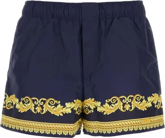 Versace Navy Blue Printed Swim Shorts