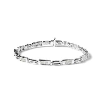 House of Brilliance 14K White Gold 1.0 Cttw Invisible Set Princess Cut Diamond Alternating Station and Link Tennis Bracelet (I-J Color, I1-I2 Clarity)