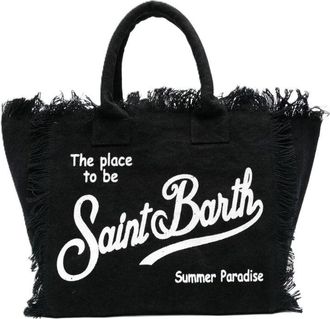 MC2 Saint Barth Frayed Edge Black Tote Bag with Striking Text