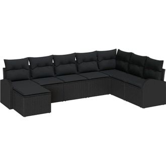 vidaXL Juego De Sof&aacute; Con Coj&iacute;n 8 Pcs Negro Rat&aacute;n Sint&eacute;tico