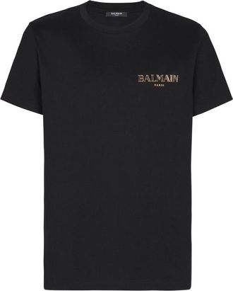 Balmain T-Shirts, male, Black, S, T-shirt with vintage gel logo