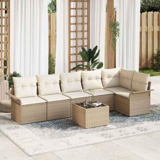 vidaXL Vidaxl - Conjunto De Sof&aacute; De Jard&iacute;n Con Coj&iacute;n 7 Pcs Beige Polirat&aacute;n