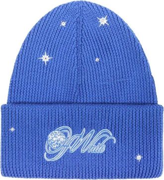 Off-white Accessoires, Dames, Blauw, ONE Size, Wol, Logo Detail Gebreide Virgin Wolmuts