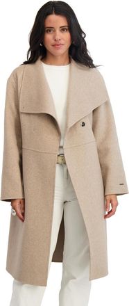 Elie Tahari Womens Coco Asymmetric Double-Faced Long Wool Blend Coat, Black