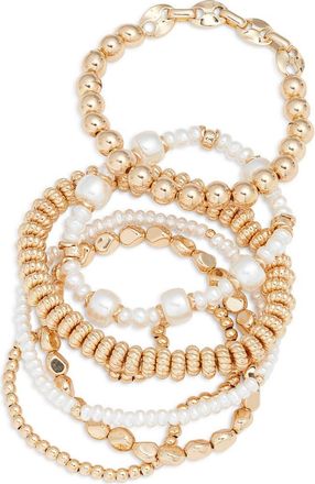Open Edit Set of 6 Goldtone Stretch Bracelets in White- Gold at Nordstrom