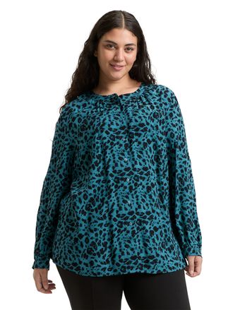 Tom Tailor Klassische Bluse TOM TAILOR PLUS, Damen, Gr. 44, blau schwarz small leo print, Web, Obermaterial: 100% Viskose, animal-print, regular fit normal, Blus