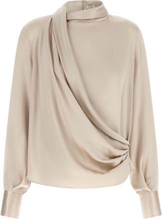 Brunello Cucinelli Beige Silk Womens Blouse