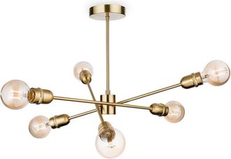 Netlighting Trident 6 Light Multi Arm Semi Flush Light Brushed Brass E27