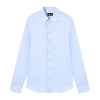 Emporio Armani Formal Shirts, male, Blue, Size: 2XL Linen Shirt