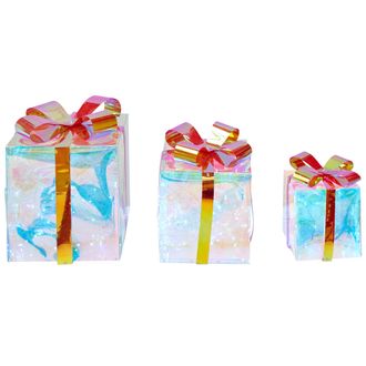 Beliani Decoraci&oacute;n Led Conjunto De 3 Regalos Decoraci&oacute;n Navidad Iluminada Iridiscente Multicolor Capella