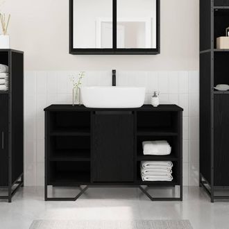 vidaXL Mobile Lavabo Rovere Nero 91 X 35 X 60 Cm Legno Multistrato - Vidaxl