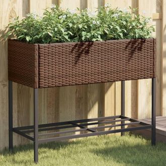 Berkfield Home Garden Planter with Shelf Brown Poly Rattan