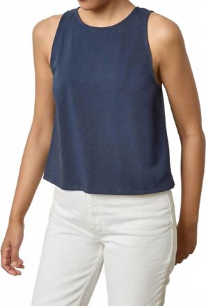 Lilla P Mixed Media Tank Top In Dark Navy