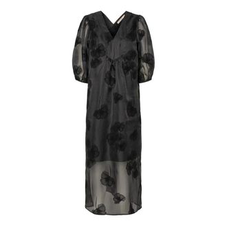Rue de Femme Black Floral Maxi Dress with Puff Sleeves