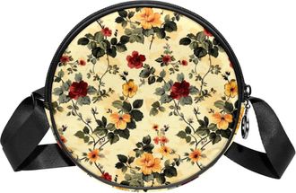 Generic Circle Crossbody Bag for Women, Retro Small Floral Small Sling Bag Daypack with Zipper Adjustable Shoulder Straps Casual Ladies Girls Round Purse