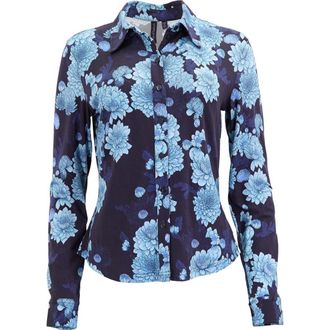 Lords of Harlech Stephanie Stretch Knit Shirt in Serious Floral Navy at Nordstrom, Size X-Small
