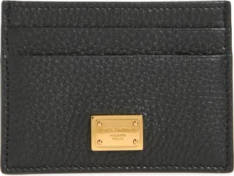 Dolce & Gabbana Nameplate Calfskin Leather Card Holder in 80999 Nero at Nordstrom