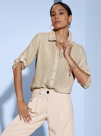 Cr&eacute;ation L Schlupfbluse CREATION L, Damen, Gr. 36, ecru, sand, gemustert, 100% Polyester, gemustert, Blusen Schlupfbluse