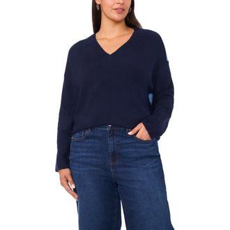 Vince Camuto Colorblock V-Neck Sweater in Classic Navy at Nordstrom Rack, Size 3X