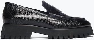 Freda Salvador Womens Hana Croc Embossed Loafers In Black