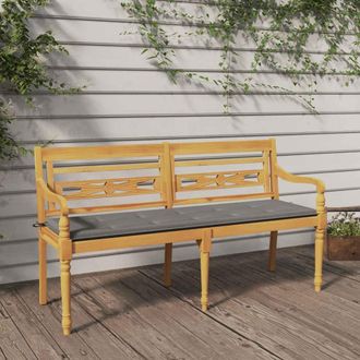 vidaXL Vidaxl - Banco Batavia Con Coj&iacute;n Gris Madera Maciza De Teca 150 Cm