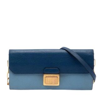 Miu Miu Pre-owned Wallet on Chain - Dames - Pre-owned - Blauw - Maat: ONE Size Leer