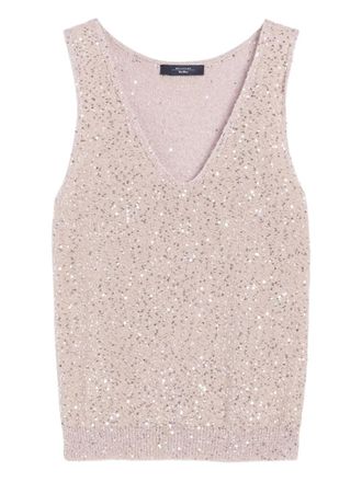 Max Mara sequin-embellished v-neck top - women - Cotton/Polyester/Polyamide - S - Pink