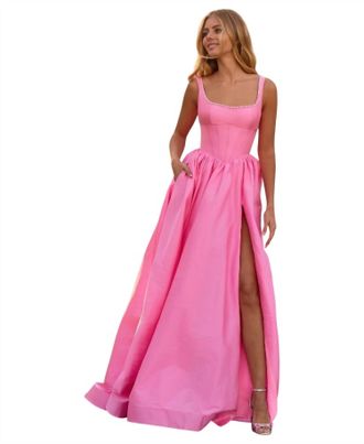Sherri Hill A-Line Gown With Corset Bodice In Candy Pink