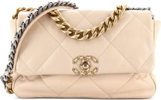 Chanel 19 Flap Bag Quilted Leather Large crossbody bag - Beige