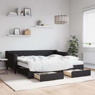 vidaXL Vidaxl - Sof&aacute; Cama Nido Con Cajones Tela Negro 90x190 Cm